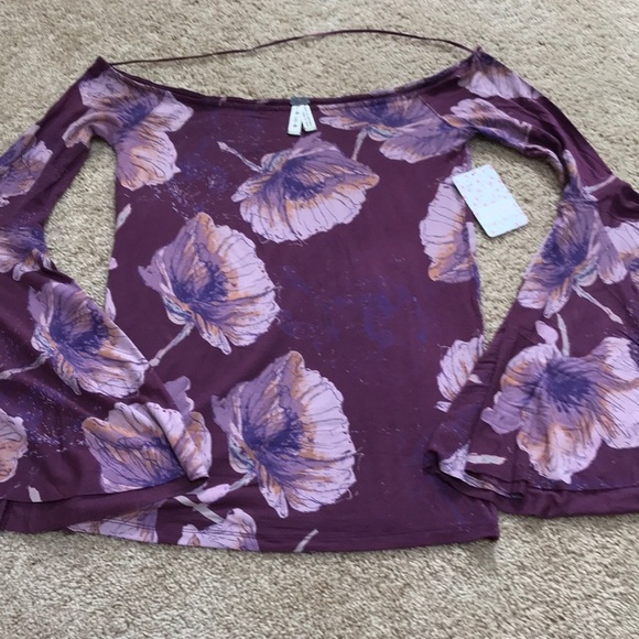 NWT! FREE PEOPLE Size S wine off shoulder top - Picture 6 of 8